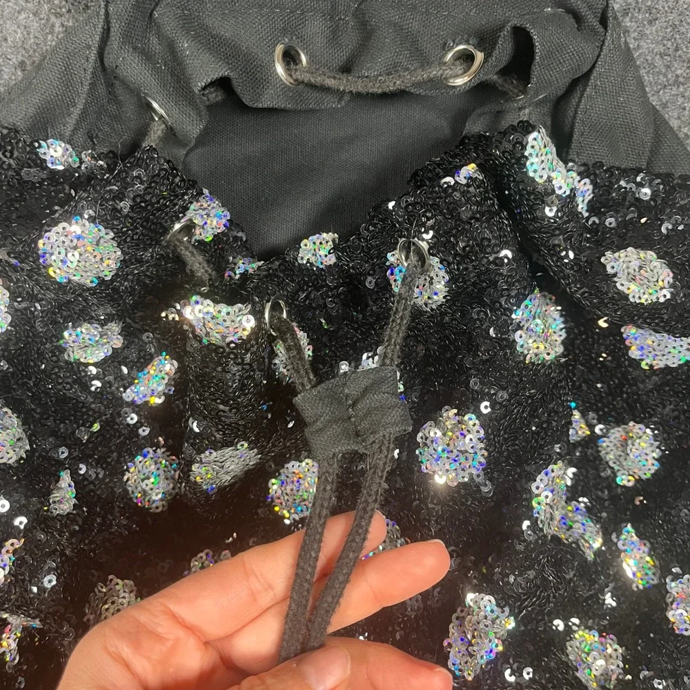 Victoria's‎ Secret PINK Sequin Polka Dot Festival Backpack Black Silver Sparkle